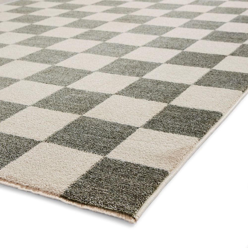 Baltimore 66618 Checkerboard Geometric Modern Runner Rugs in Green